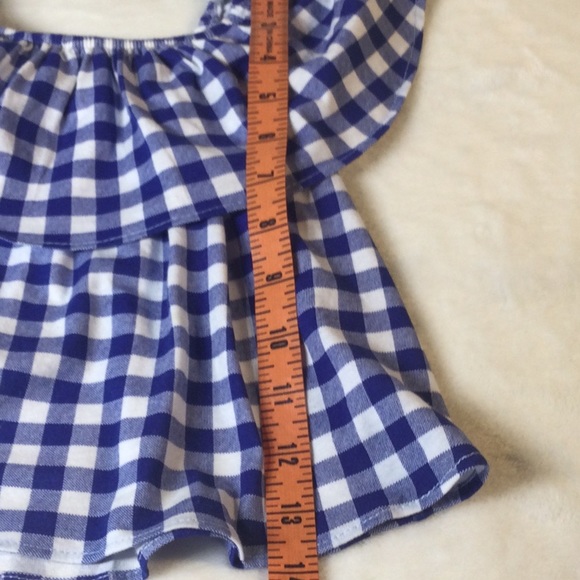 ZARA  🌼 Girls Blue & White Plaid checkered Top w/ Ruffle Layered Detail size 8 - Picture 5 of 7